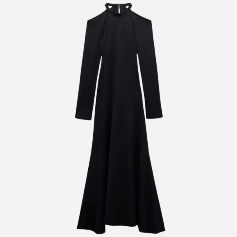 Zara CUT OUT DRESS LIMITED EDITION BLACK A LINE MIDI DRESS SMALL NEW NWT - Picture 2 of 9